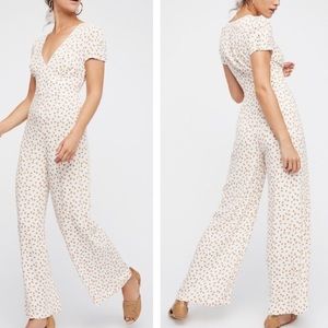 Free People Mia Peach Print Jumpsuit